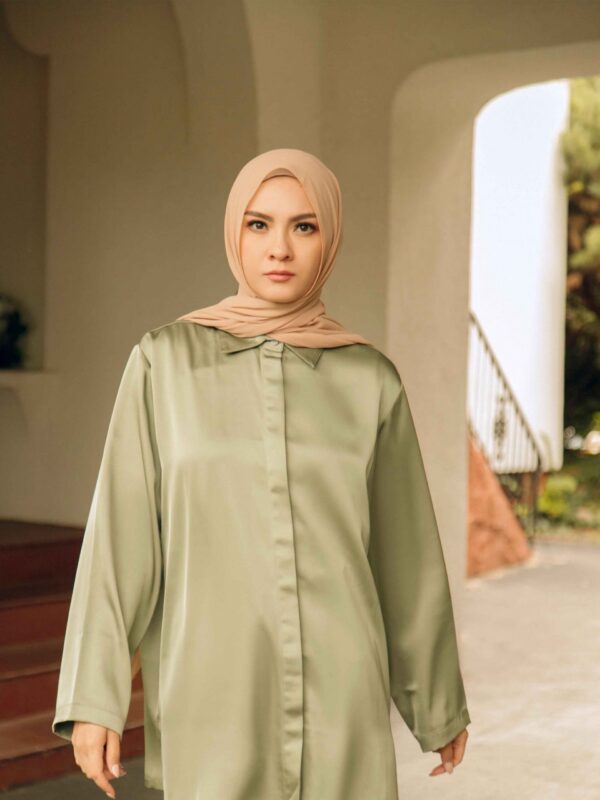 Layna Satin Top - Olive Jade
